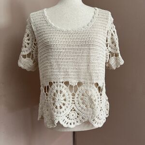 Solitaire Cream Crochet Lace Top Boho Festival Cottagecore Open Knit Romantic XL